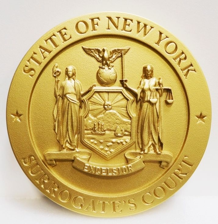 GP-1320 - Carved Plaque of the Seal of the  Surrogate Court, State of New York, Painted Metallic Gold