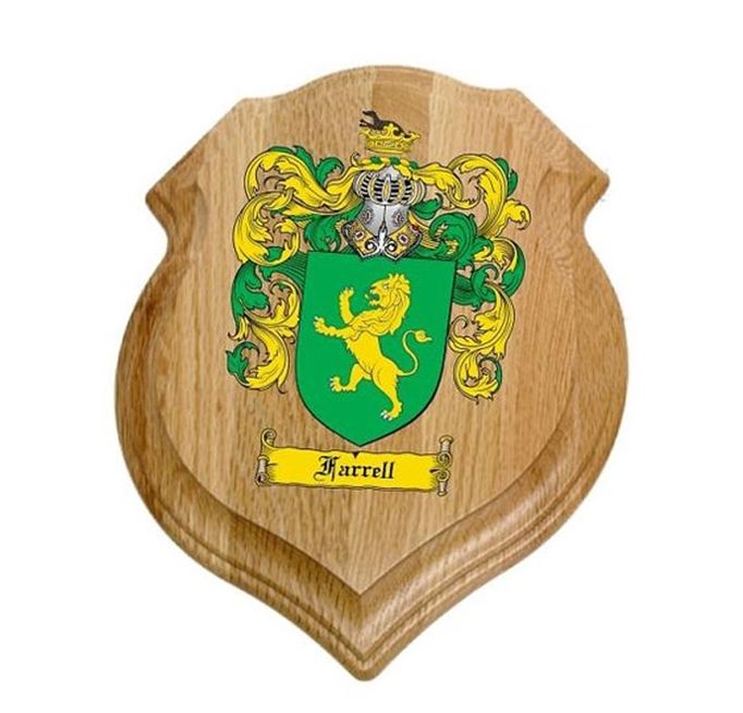 XP-2210 - Carved Shield Wall Plaque of Family Coat-of-Arms / Crest, Artist Painted  on Oak Wood