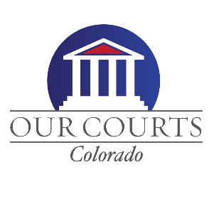 Logo of Our Courts Colorado, a joint CJI and CBA program that provides public education about Colorado's courts