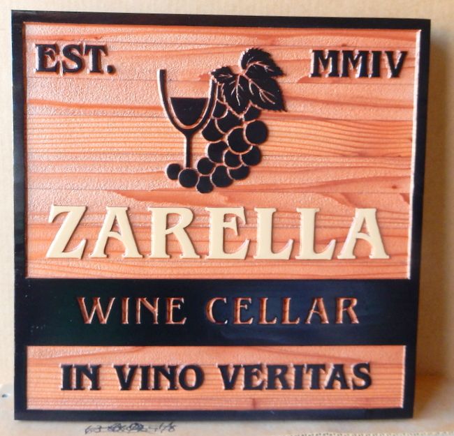 FG603 - Carved 2.5-D  Naturally Finished Cedar Wall Plaque for a  Wine Cellar 