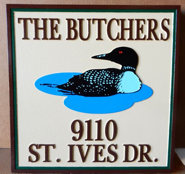 I18514 - Residence Name and Address Sign, with Swimming Loon as Artwork