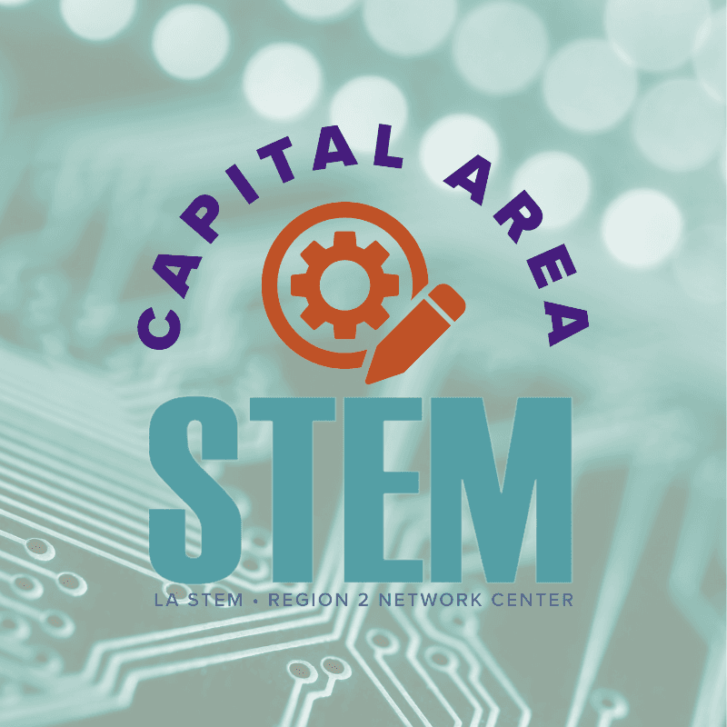 Capital Area STEM, LaSTEM Region 2 Network Center logo over a layer of lights and circuits