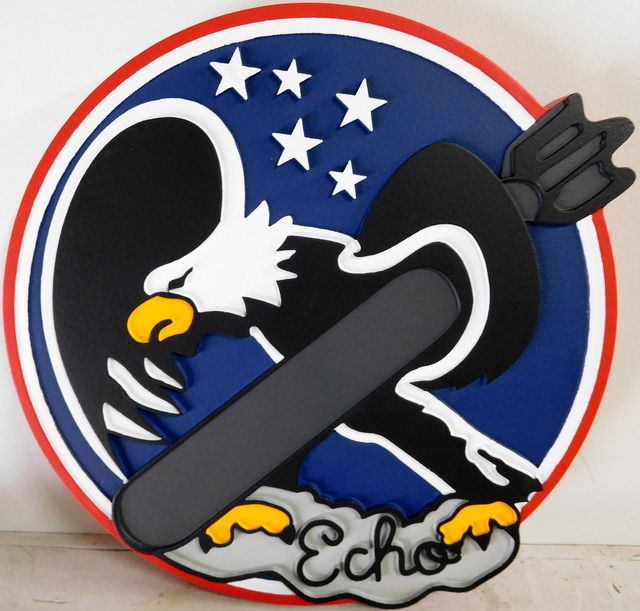 MP-2160 - Carved Plaque of the Crest of a Unit of the US Army "Echo",   Artist Painted