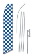 Checkered Blue & White Swooper/Feather Flag + Pole + Ground Spike