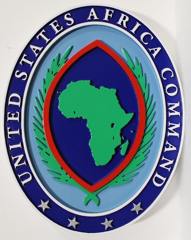 IP-1365 - Carved 2.5-D Multi-Level HDU Plaque of the Seal of the United States Africa Command  