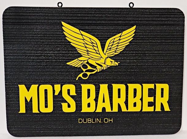 SA28063- Carved and Sandblasted HDU Sign for "Mo's Barber" in Dublin, Ohio