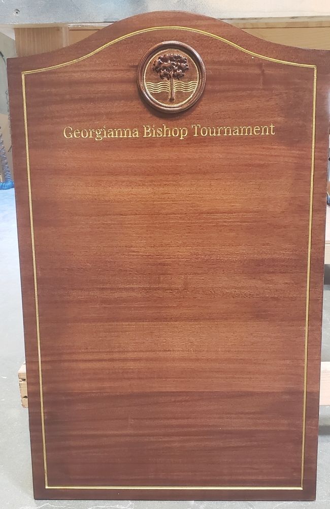 SB1242 - Carved Mahogany Georgiana Bishop Golf Tournament Perpetual  Plaque