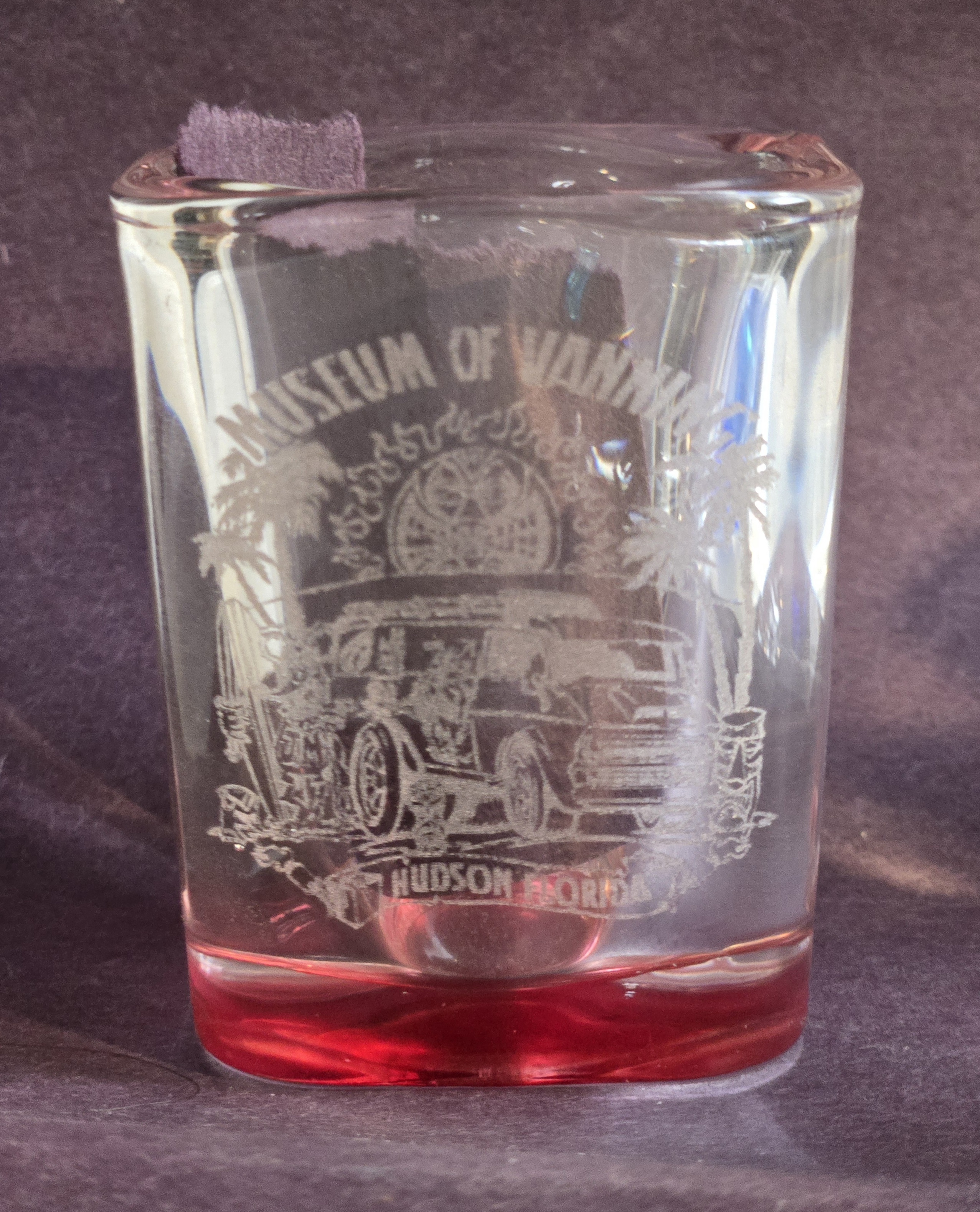Red Shot Glass with Museum Logo Etching