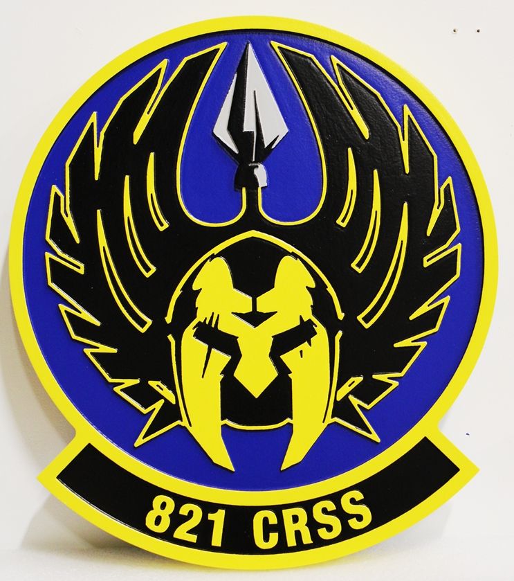 LP-3080 - Carved Round Plaque of the Crest of the 821st Contingency Response Squadron, Artist Painted