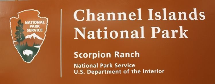 M8060- Large Single-faced Aluminum  Sign with Corten Steel Posts for  Channel Islands National Park, Scorpion Ranch