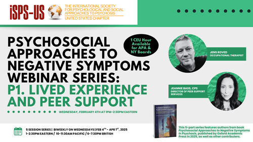 February 4, 2026 1pm-2:30pm Eastern – Session 1 "Lived Experience and Peer Support" with Jens Tódor Roved and Jeannie Bass, CPS