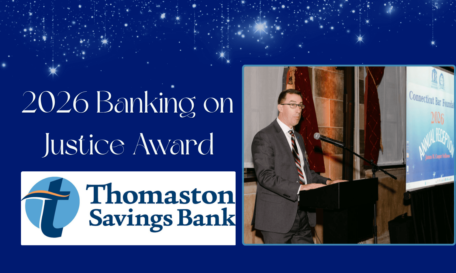 Image showing that Thomaston Savings Bank was the 2026 Banking on Justice Awardee