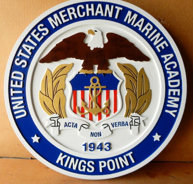 NP-2335 - Carved Plaque of Seal of US Marine Academy, Kings Point,  Artist Painted