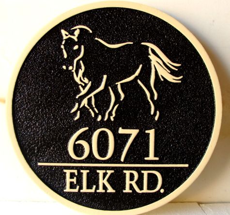 P25336 - Round Residence Address Sign with Stylized Horse