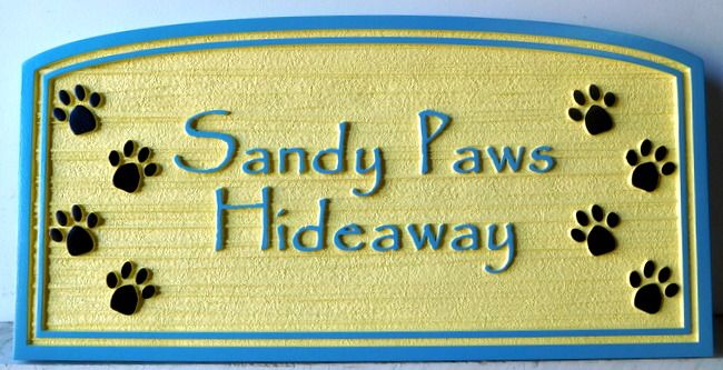 L21093 - Seashore Residence Sign, "Sandy Paws Hideaway", featuring Dog Paw-prints   