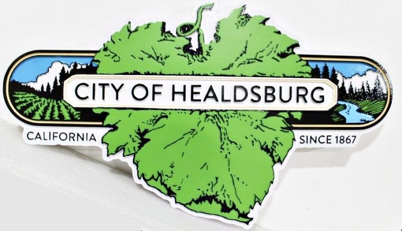 F15361 - Carved Sign for "City of Healdsburg"