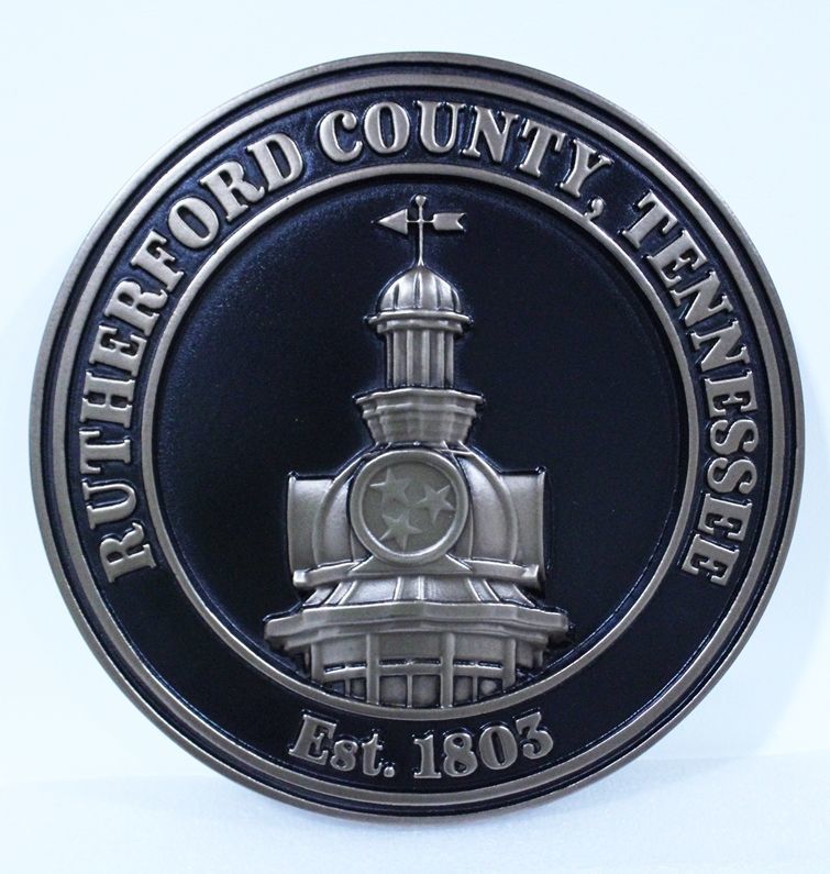 CP-1542 - Carved 3-D Bas-Relief Aluminum-Plated Plaque  of the Seal of Rutherford County, Tennessee