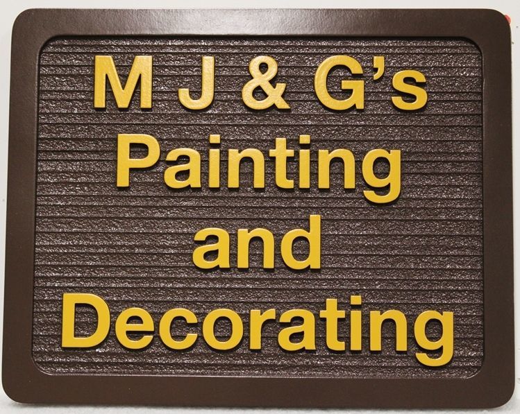 SA28851 -  Carved  2.5-D  Raised Relief and Sandblasted Wood Grain  HDU Sign for the MJ & G's Painting and Decorating  Company 