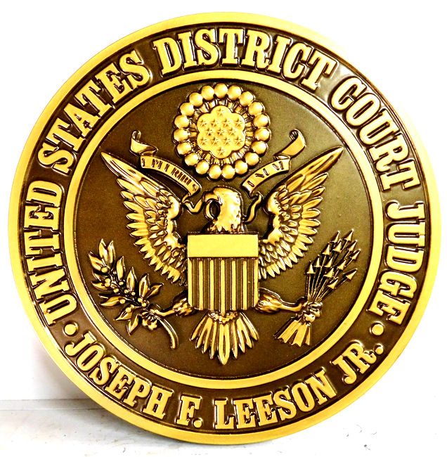 A10833 - Carved 3-D Painted wall plaque of the Seal of the US District Court 