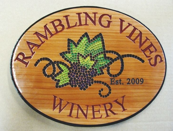 M3264- Carved Cedar Winery Sign with Stylized Grape Cluster (Gallery 26)