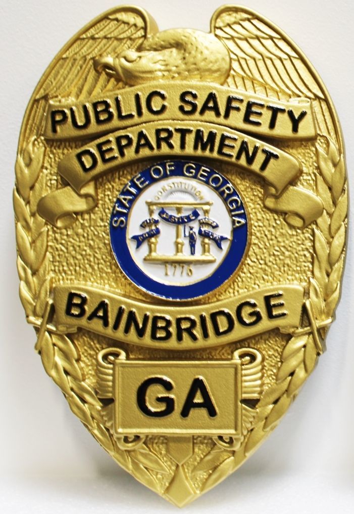 PP-1143 - Carved 3-D HDU Wall Plaque of the Badge of the Public Safety Department, Bainbridge , Georgia