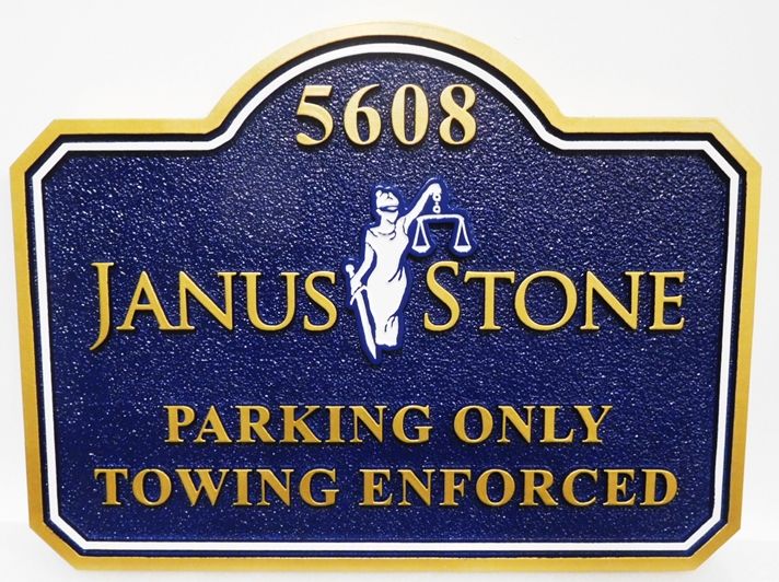 H17363 - Carved and Sandblasted HDU "Janus Stone -  Parking Only" Sign, 2.5-D Artist-Painted