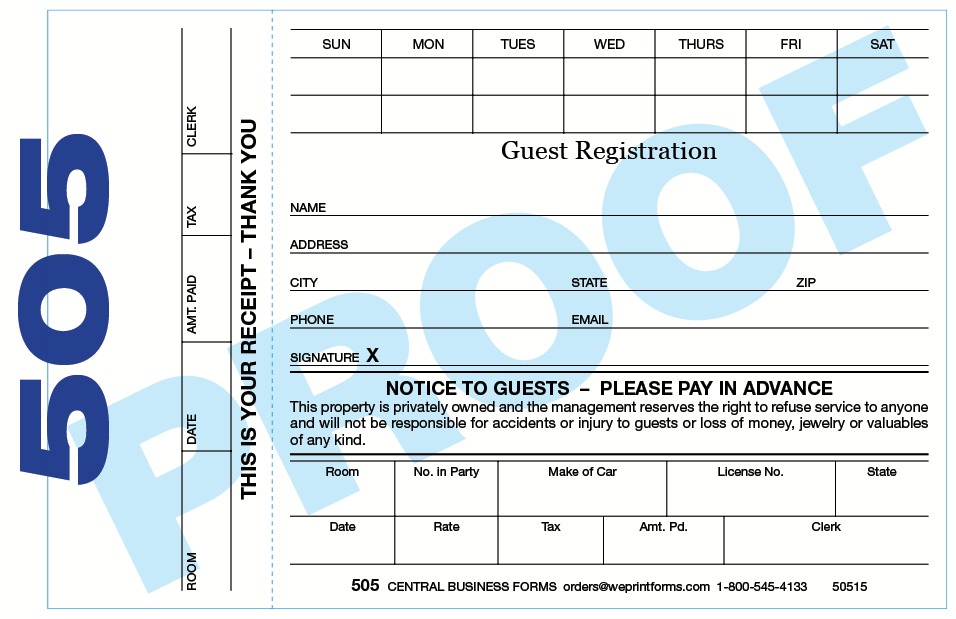 Guest Registration, Registration cards and forms