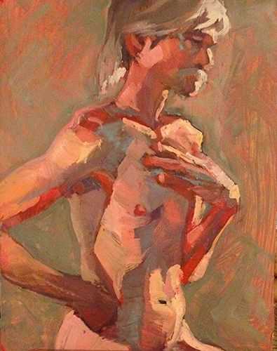 Hand on Chest, Moustache, oil on panel, 14" x 11"