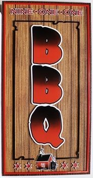 Q25038A - Carved 2.5-D Raised Relief HDU Sign  for the BBQ Shack Restaurant, with Painted Faux Wood Grain Texture 