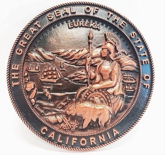  A 5 inch diameter 3-D bas-relief bronze-plated plaque of the Great Seal of California