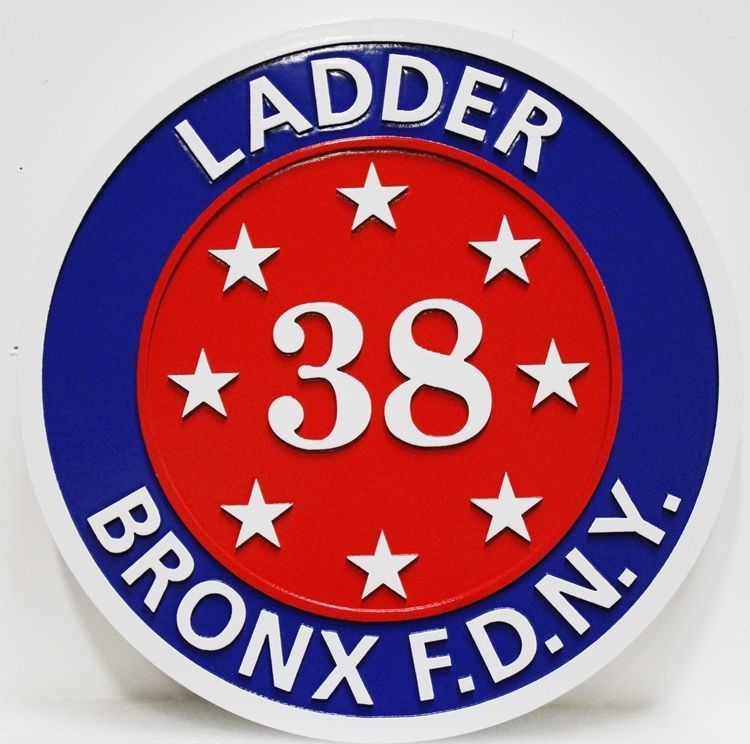 QP-3013 - Carved 2.5-D HDU Plaque of the Emblem of Ladder 38  of  the Fire Department of the Bronx, New York City