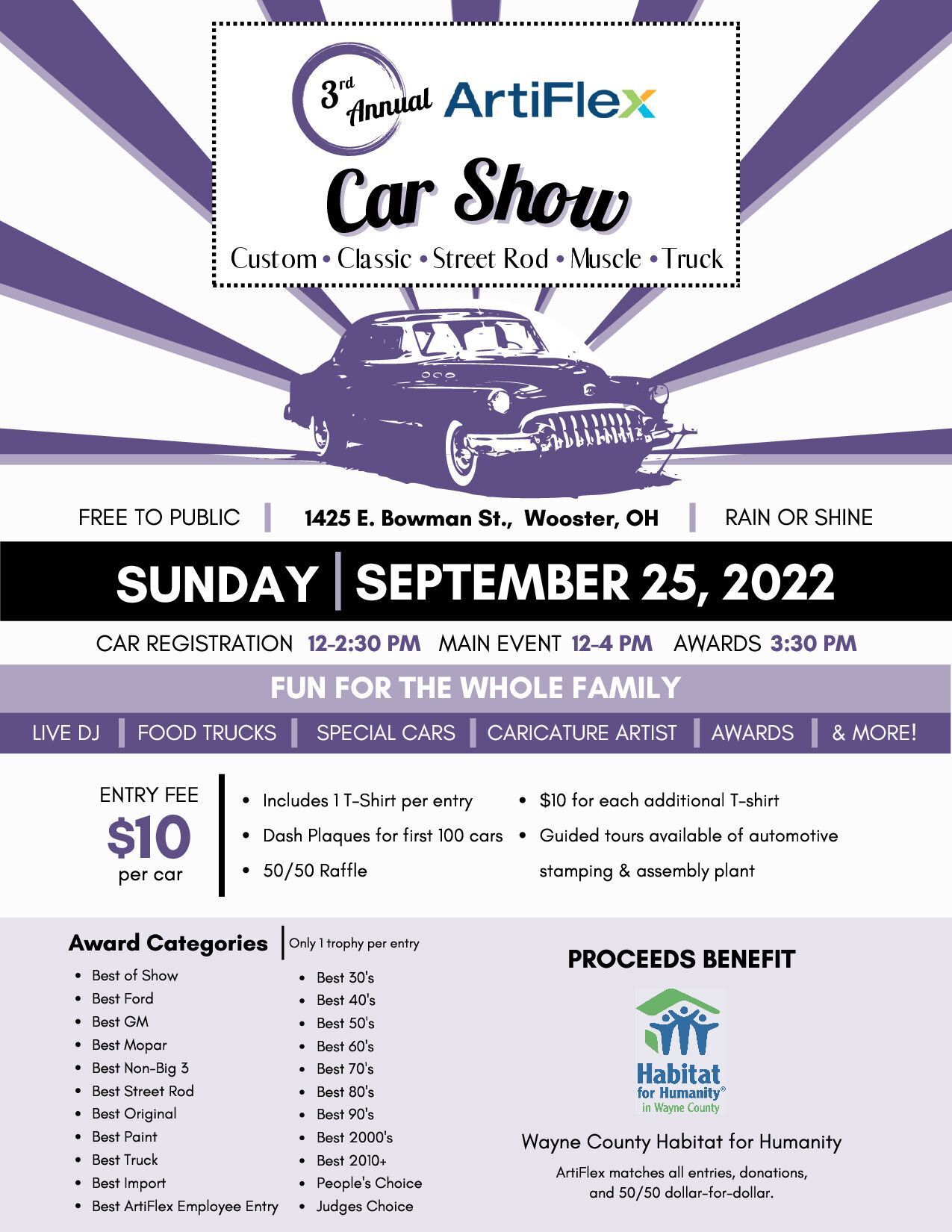 Car Show, ArtiFlex, Habitat for Humanity, Fundraiser, benefit, raffle, food trucks, hot rod