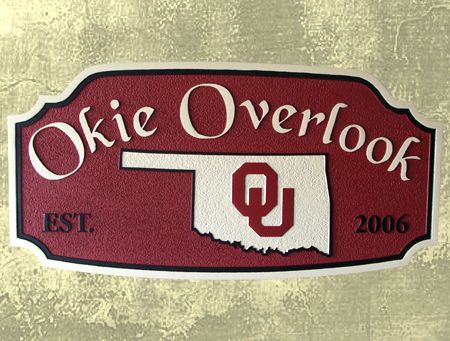 I18658 - Sandblasted HDU Property Name Sign, Oklahoma University "Okie Overlook"