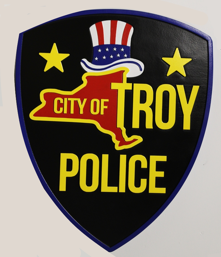 PP-2433 - Carved 2.5-D Raised Relief  HDU Plaque of the Shoulder Patch  of the Police Department of Troy, New York