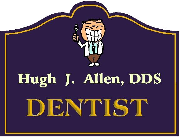 BA11620 –Sandblasted HDU Wall or Hanging Dentist Sign with Carved Smiling Man and Toothbrush.  