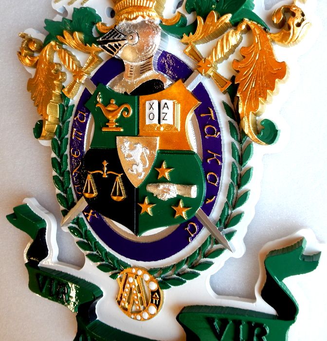 XP-1020 - Carved Wall Plaque  of Coat-of-Arms / Crest for Lambda Chi Alpha Fraternity,  Gold and Silver Leaf Gilded 