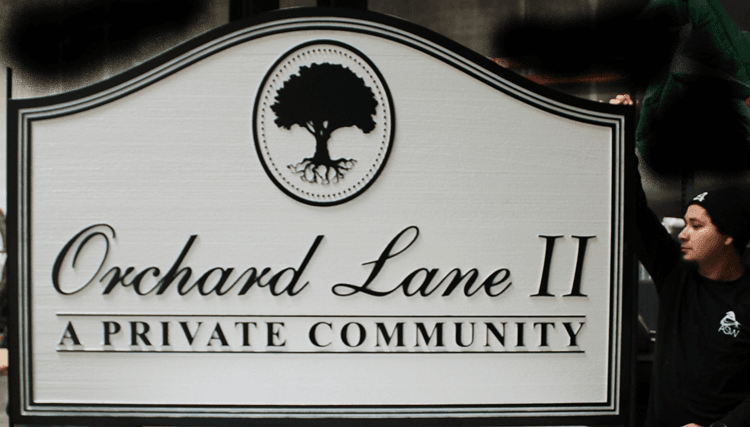 K20427 - Carved 2.5-D Raised Relief High-Density-Urethane (HDU)  Residential Community Sign for  "Orchard Lane II"