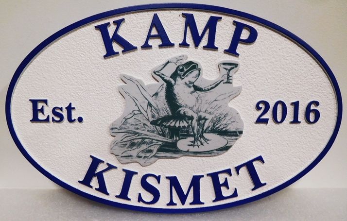 G16338 - Carved Entrance Sign for  Kamp Kismet, 2.5-D with Giclee Applique as Artwork