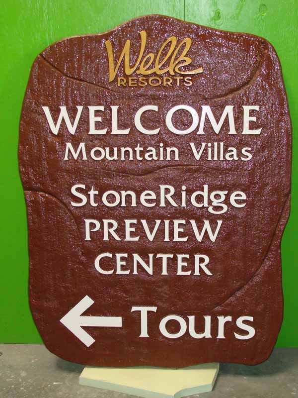 KA20597 - Hand-Carved, Stone- Look HDU  Welcome  Sign for the Lawrence Welk Resorts Preview Center