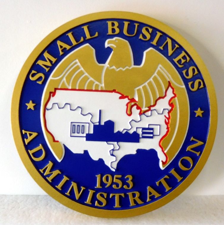 U30787 - Carved 2.5-D High-Density-Urethane (HDU)  wall plaque Featuring the Seal of the of the Small Business Administration