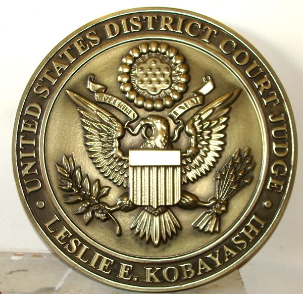 M7112 - Brass 3D Wall Plaque for US District Court, with Judge's Name