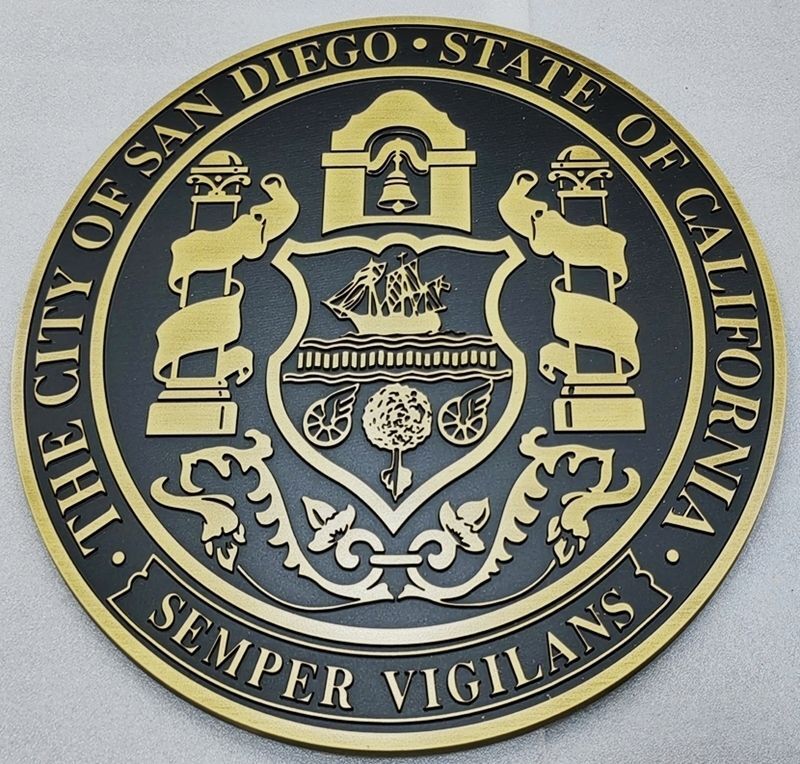 DP-2025 - Carved 2.5-D Multi-Level Metal-Plated Plaque of the Seal of the City of San Diego