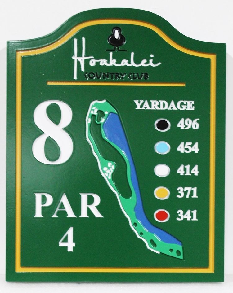 E14310 - Carved HDU Golf Course Tee Sign for the Hoakalei Country Club. with Hole Layout and Yardages
