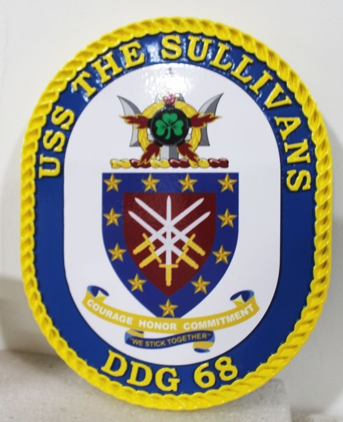 JP-1311A - Carved 2.5-D HDU Plaque of the USS the Sullivans, DDG 68
