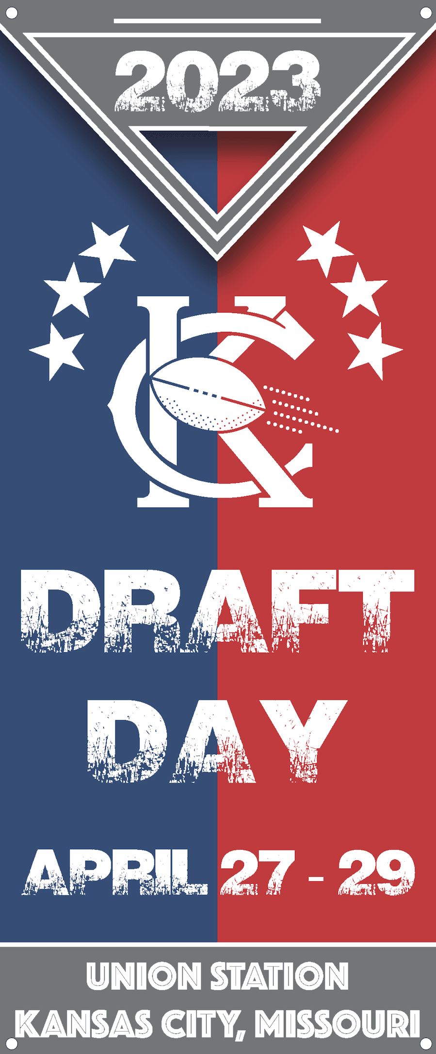 Blue and Red image with words Draft Day in white with stars and Kansas City log