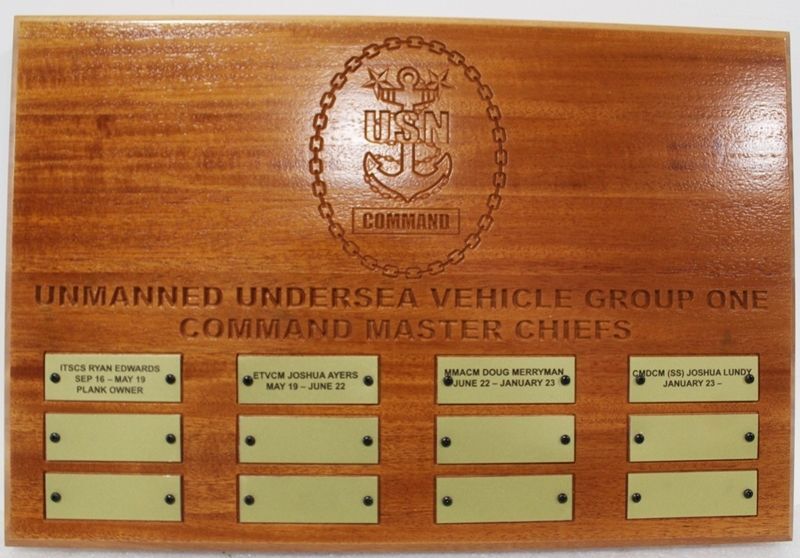 SB1181- Engraved Mahogany Wood Plaque for Unmanned Undersea Group One, Listing  Command Master Chiefs