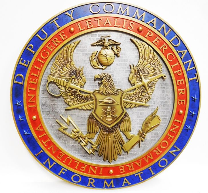 XP-1311 - Carved Plaque of the Seal of a Unit of the US Marine Corps,  with Eagle, Crossed Swords and Emblem 