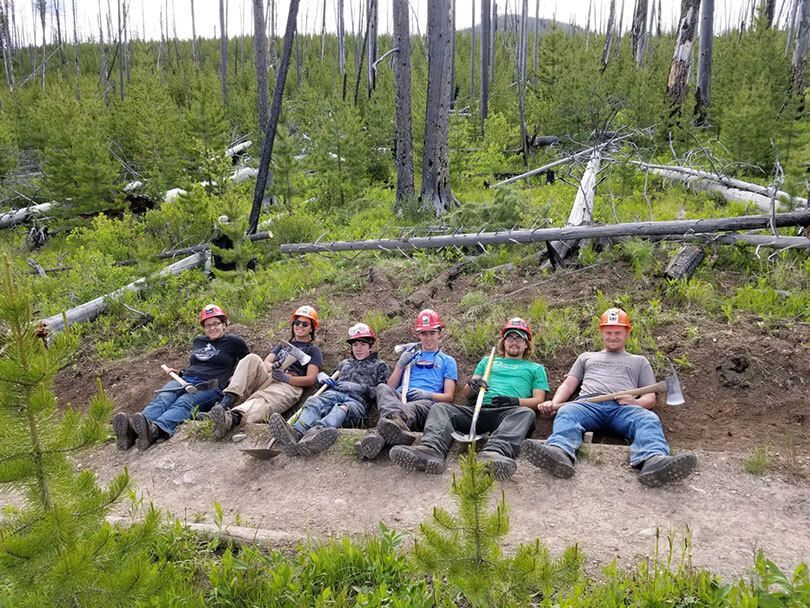 youth crew working on clearing trails in the Bob Marshall Wilderness