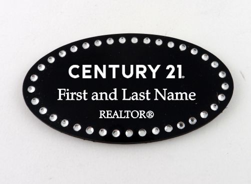 C21 BLACK OVAL BLING NAME BADGE