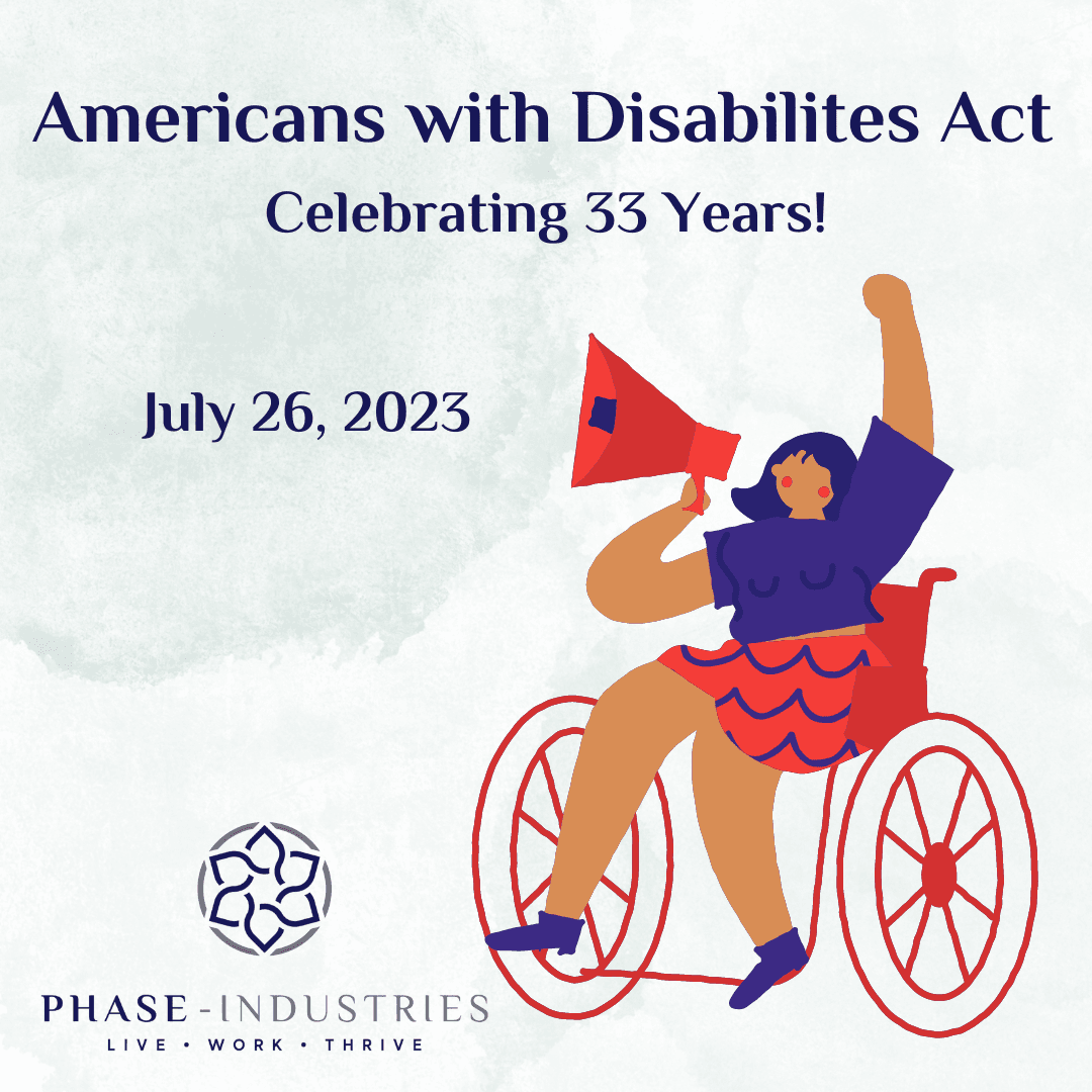 graphic of woman in wheelchair with megaphone celebrating